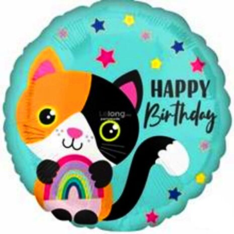 Globo Metálico Cumpleaños Mensaje Calico cat Birthday 18" Met