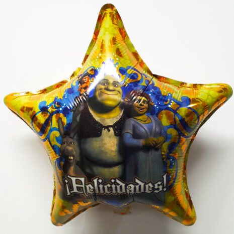 Globo Metalico Shrek y Fiona Felicidades de Cumpleaños, 18 Pulgadas en Forma de Estrella, Marca Kaleidoscope