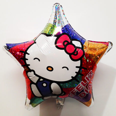 Globo Metalico Hello Kitty Feliz Dia de Cumpleaños, 18 Pulgadas en Forma de Estrella, Acabado Holografico, Marca Anagram