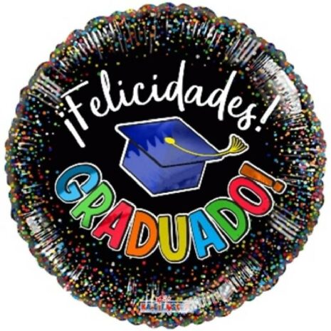 Globo Metalico Felicidades Graduado Magia Disco de Graduacion, 18 Pulgadas en Forma de Circular, Marca Kaleidoscope