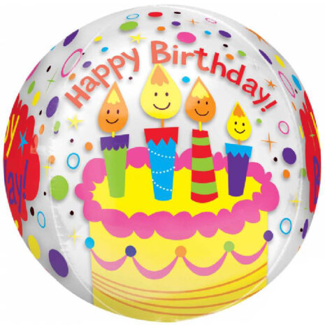 Globo Metalico Orbz Happy Birthday Pastel y Velas de Cumpleaños, 15 Pulgadas en Forma Circular, Marca Anagram