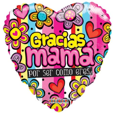 Globo Metalico Gracias Mama Por Ser Como Eres Magia Floral de Mama, 09 Pulgadas en Forma de Corazon, Marca Kaleidoscope