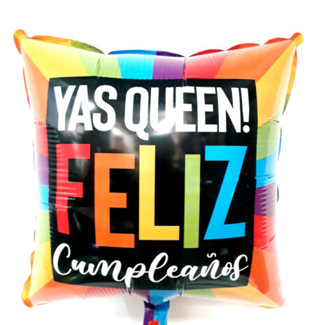 Globo Metalico Yas Queen Feliz Cumpleaños Multicolor de Cumpleaños, 18 Pulgadas en Forma de Cuadrado, Acabado Gellibeans, Marca Kaleidoscope