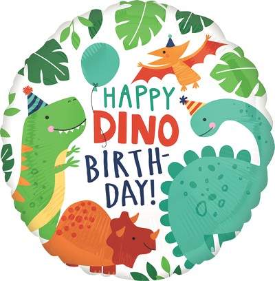 Globo Metalico Happy Birthday Dinosaurios Bebes de Cumpleaños, 18 Pulgadas en Forma de Circulo, Marca Anagram