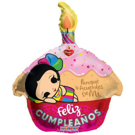 Globo Metalico Feliz Cumpleaños Panque Marias de Cumpleaños, 18 Pulgadas en Forma de Cup Cake, Marca Kaleidoscope
