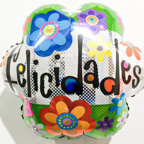 Globo Metalico Felicidades Primaveral de Cumpleaños, 18 Pulgadas en Forma de Flor, Marca Kaleidoscope
