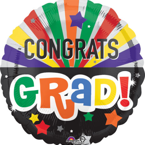 Globo Metalico Congrats Grad Festejo Multicolor de Graduacion, 36 Pulgadas en Forma de Circulo, Marca Anagram