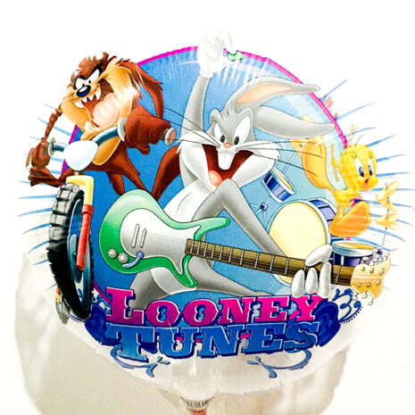 Globo Metalico Looney Tunes Rock and Roll de Cumpleaños, 18 Pulgadas en Forma de Circulo, Marca Kaleidoscope