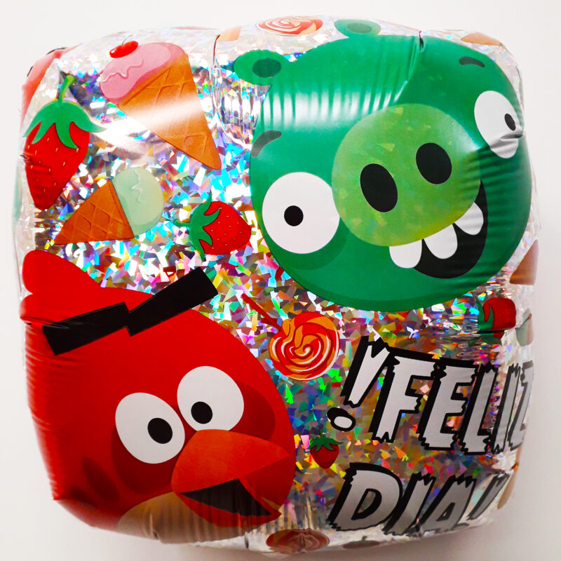 Globo Metalico Angry Birds Feliz Dia de Cumpleaños, 18 Pulgadas en Forma Cuadrada, Acabado Holografico, Marca Anagram