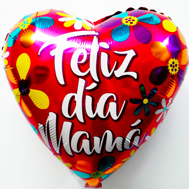 Globo Metalico Feliz Dia Mama Primaveral,18 Pulgadas en Forma de Corazon, Marca Kaleidoscope