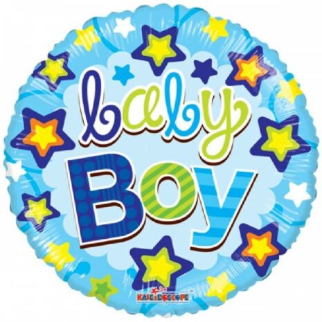 Globo Metalico Baby Boy Lluvia Magica de Estrellas Baby Shower, 18 Pulgadas en Forma Circular, Acabado Gellibeans, Marca Kaleidoscope