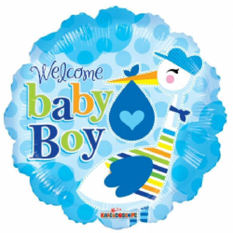 Globo Metalico Welcome Baby Boy Cigueña de Baby Shower, 18 Pulgadas en Forma Circular, Marca Kaleidoscope
