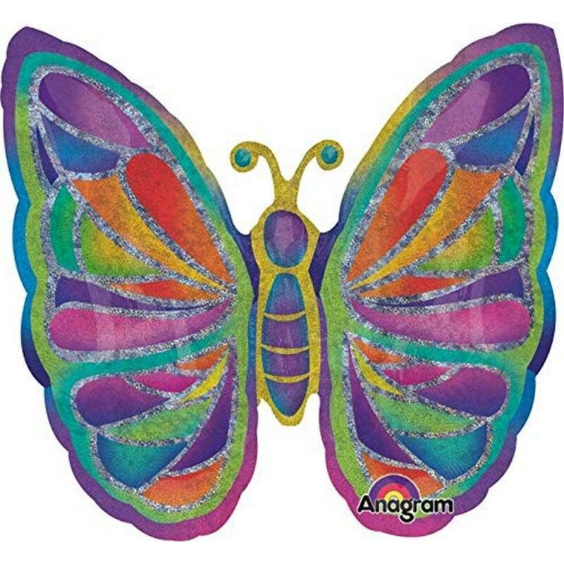 Globo Metalico Mariposa Multicolor de Primavera & Verano, 36 Pulgadas en Forma de Mariposa, Acabado Holografico, Marca Anagram