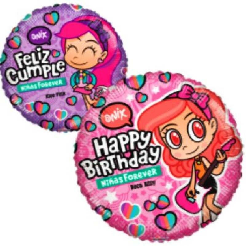 Globo Metalico Happy Birthday Niñas For Ever Magia Rosa de Cumpleaños, 18 Pulgadas en Forma Circular, Acabado Gellibeans, Marca Kaleidoscope