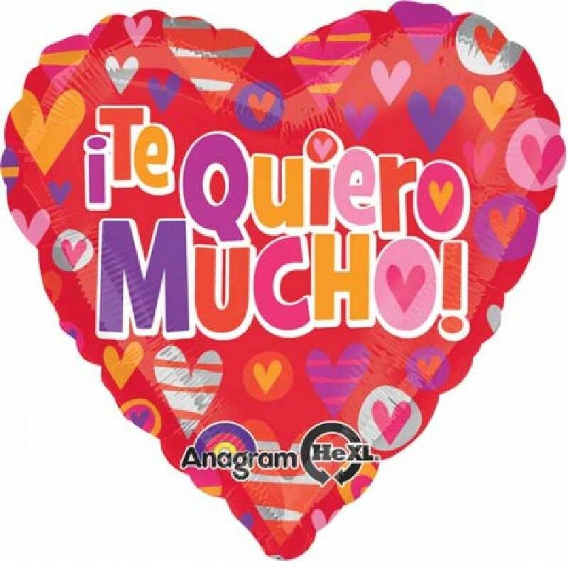 Globo Metalico Te Quiero Mucho Corazones Multicolor de San Valentin, 18 Pulgadas en Forma de Corazon, Marca Anagram