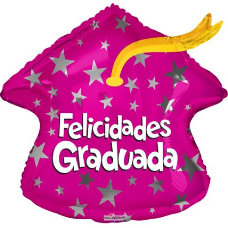Globo Metalico Felicidades Graduada Magia Rosa de Estrellas de Graduacion, 18 Pulgadas en Forma Standar Sahape, Marca Kaleidoscope