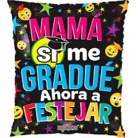 Globo Metalico Mama Si Me Gradue Emojis Traviesos de Graduacion, 20 Pulgadas en Forma de Rectangulo, Acabado Gellibeans, Marca Kaleidoscope