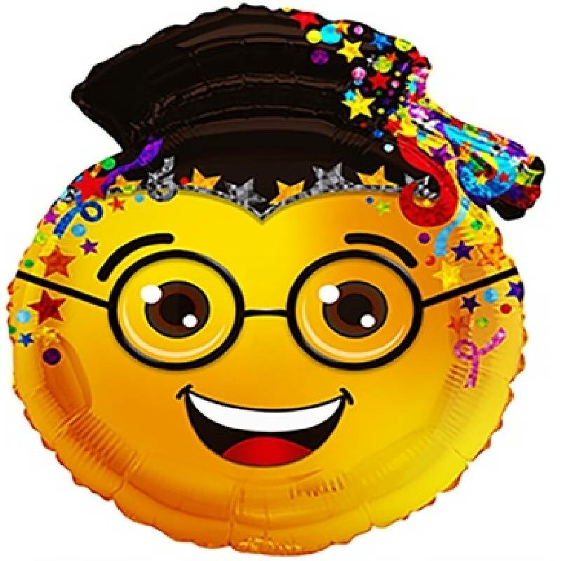 Globo Metalico Emoji Intelectual Happy Face de Graduacion, 24 Pulgadas en Forma de Silueta, Marca Kaleidoscope