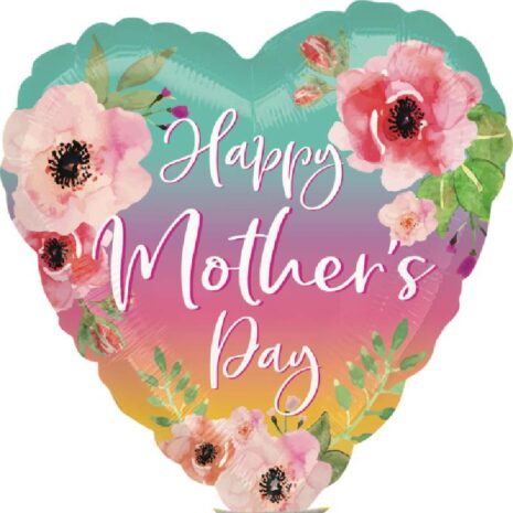 Globo Metalico Happy Mothers Day Rosas de Mama, 04 Pulgadas en Forma de Corazon, Marca Anagram