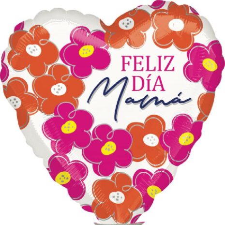 Globo Metalico Feliz Dia Mama Blanca Primavera de Mama, 04 Pulgadas en Forma de Corazon, Marca Anagram