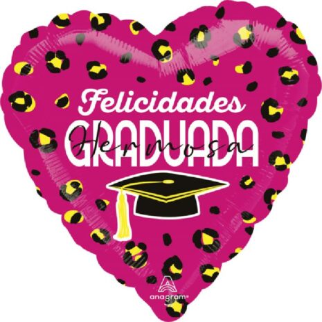 Globo Metalico Felicidades Graduada Hermosa Magia Rosa de Graduacion, 18 Pulgadas en Forma de Corazon, Marca Anagram