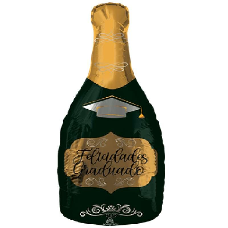 Globo Metalico Felicidades Graduado Botella Verde de Champagne de Graduacion, 18 Pulgadas en Forma de Botella, Marca Anagram
