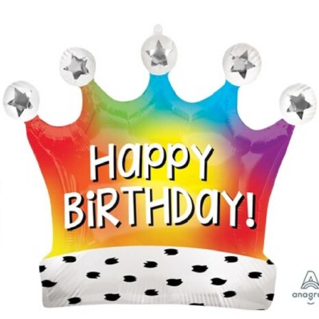 Globo Metalico Happy Birthday Corona Arcoiris de Cumpleaños, 36 Pulgadas en Forma de Corona, Marca Anagram