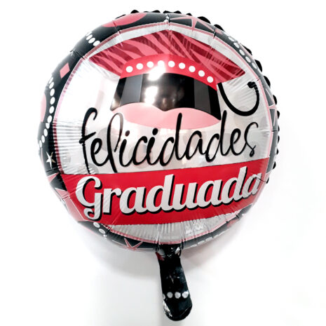Globo Metalico Felicidades Graduada Fiesta Pop de Graduacion, 18 Pulgadas en Forma de Circulo, Marca Kaleidoscope