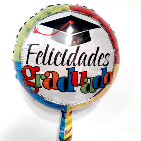 Globo Metalico Felicidades Graduado Multicolor de Graduacion, 18 Pulgadas en Forma de Circulo, Marca Kaleidoscope