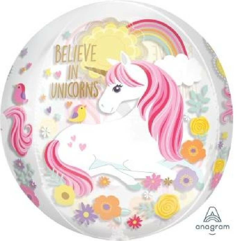 Globo Metalico Orbz Belive In Unicorns de Cumpleaños, 15 Pulgadas en Forma Circular, Marca Anagram