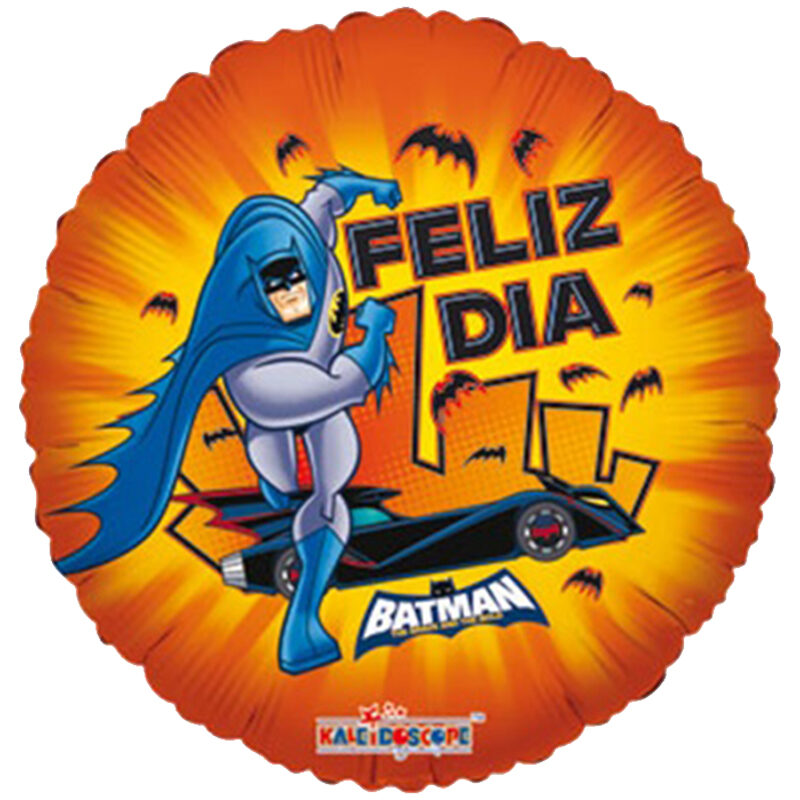 Globo Metalico Feliz Dia Batman Magia Murcielago de Personaje, 09 Pulgadas en Forma de Circulo, Marca Kaleidoscope