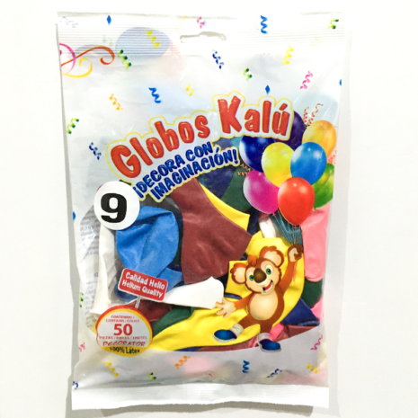 Globo de Latex Solido Decorativo, #09 Pulgadas Forma Redondo, Bolsa con 50 Piezas, 100 % Biodegradable, Marca Kalu