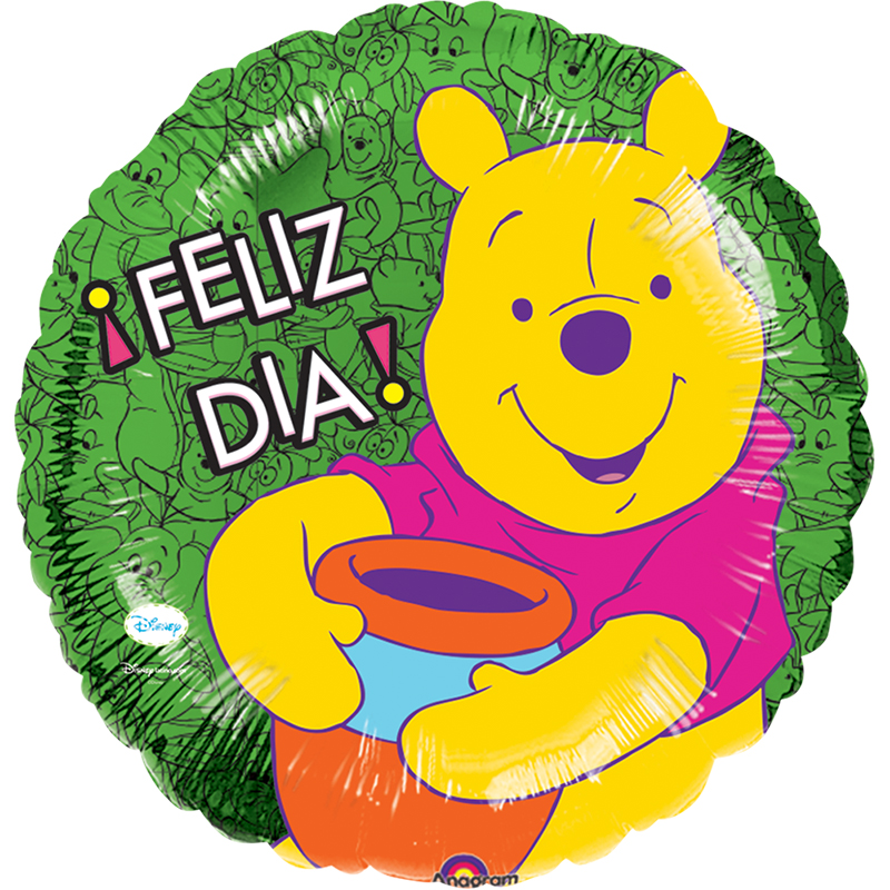 Globo Metalico Feliz Dia Winnie Pooh Sonriendo de Personaje, 09 Pulgadas en Forma de Cuadrado, Marca Anagram