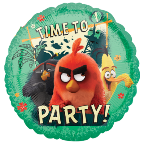 Globo Metalico Time To Party Angry Birds de Cumpleaños, 18 Pulgadas en Forma de Circulo, Marca Anagram