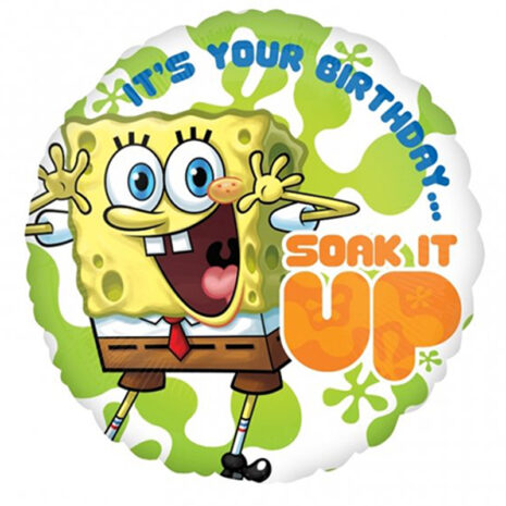 Globo Metalico Its Your Birthday Bob Esponja de Personaje, 09 Pulgadas en Forma de Circulo, Marca Anagram