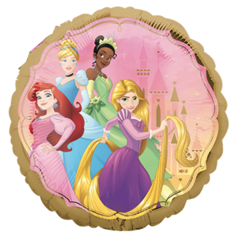 Globo Metalico Princesas Disney Magia Dorada de Cumpleaños, 18 Pulgadas en Forma de Circulo, Marca Anagram