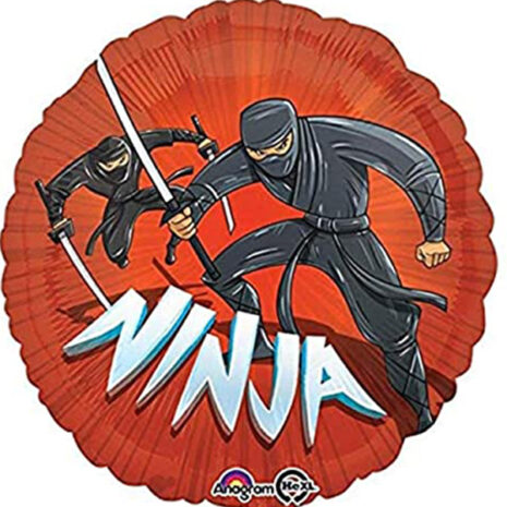 Globo Metalico Ninja al Ataque de Cumpleaños, 18 Pulgadas en Forma de Circulo, Marca Anagram