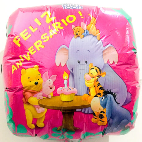Globo Metalico Feliz Aniversario Winnie The Pooh de Cumpleaños, 18 Pulgadas en Forma de Cuadrado, Marca Anagram