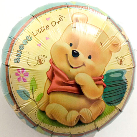 Globo Metalico Winnie Pooh Bebe de Cumpleaños, 18 Pulgadas en Forma de Circulo, Marca Kaleidoscope