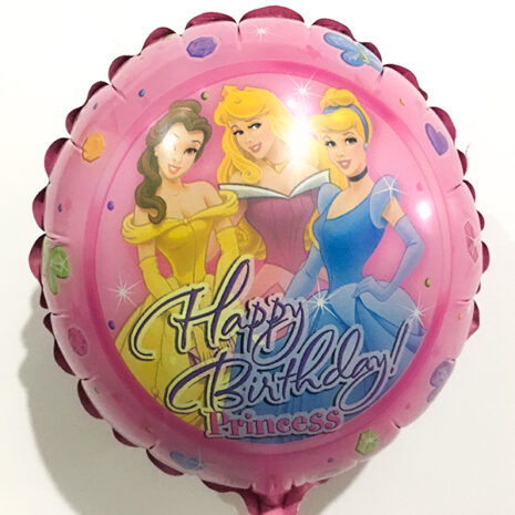 Globo Metalico Happy Birthday Magia Rosa Princesas Disney de Cumpleaños, 09 Pulgadas en Forma de Circulo, Marca Anagram