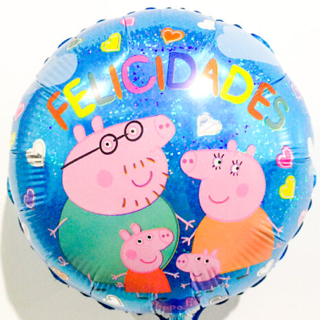 Globo Metalico Felicidades Familia Peppa Pig de Cumpleaños, 09 Pulgadas en Forma de Circulo, Marca Kaleidoscope