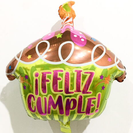 Globo Metalico Feliz Cumple Pastelito de Cumpleaños, 18 Pulgadas en Forma de Cupcake, Marca Anagram