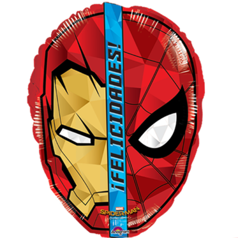 Globo Metalico Felicidades Fusion Iron Man Spider Man de Cumpleaños, 18 Pulgadas en Forma de Circulo, Marca Anagram