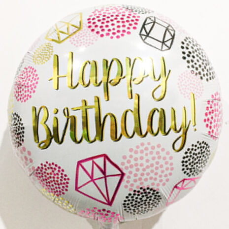Globo Metalico Happy Birthday Diamantes Rosas de Cumpleaños, 18 Pulgadas en Forma de Circulo, Marca Anagram