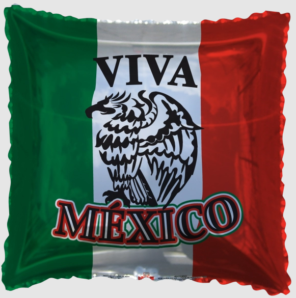 Globo Metalico Viva Mexico Bandera de Patrios y 16 de Septiembre, 18 Pulgadas en Forma Cuadrado, Marca Balum